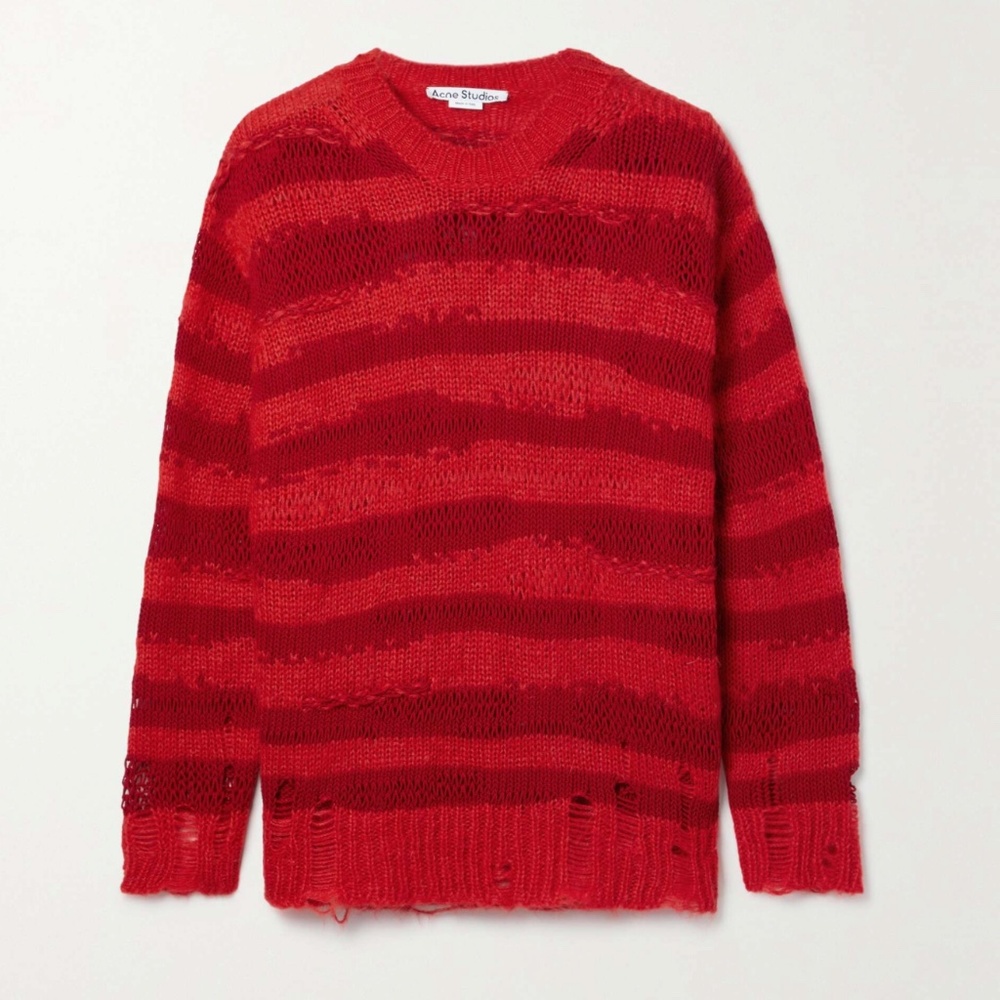 Acne Studios Karita Distressed Stripe Open Stitch Cotton, Mohair & Wool XS